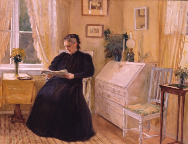 Albert Edelfelt, Fru Alexandra Edelfelt i gula salongen på Haiko, 1902, akvarell. Borgå museum. Foto; Jan Lindroth