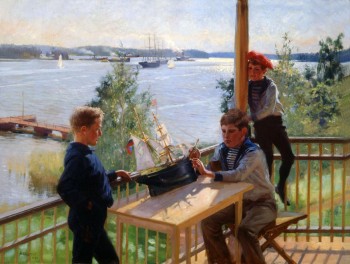 Albert Edelfelt, Gossarna Eklöf på Villa Sjökullas veranda, 1890, oljemålning. Foto; Douglas Sivén.