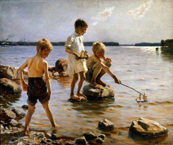 Albert Edelfelt, Leikkiviä poikia rannalla, 1884, öljy kankaalle. Kuva: Douglas Sivén. Ateneumin taidemuseo.